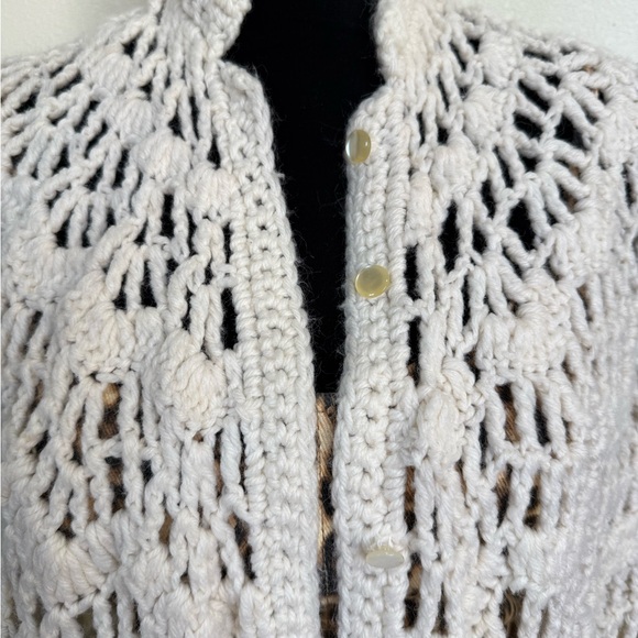 Boho Hand-Crocheted Fringe Shawl Cardigan | Open Knit Poncho | One Size - Picture 3 of 6